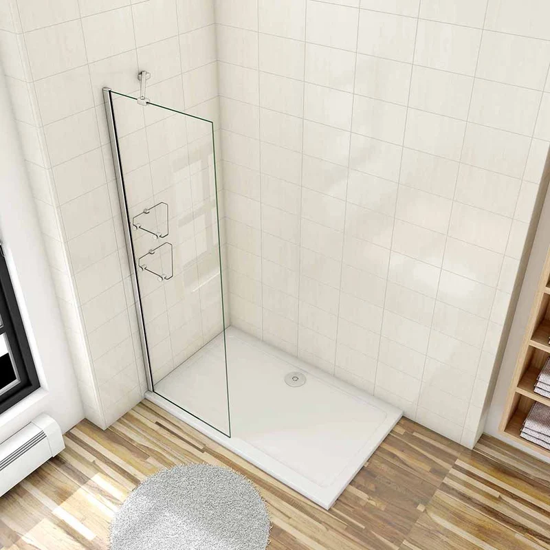 AICA paroi de douche à l'italienne 70-100x190cm en verre 8mm anticalcaire, paroi de douche avec 2 étagères et une barre de fixation 45cm la pince 360°