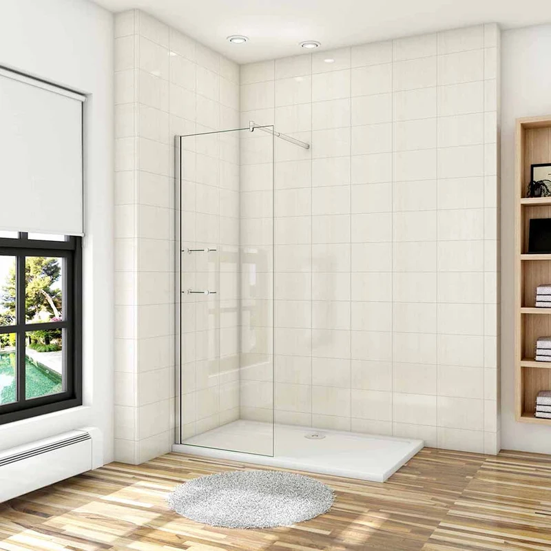 AICA paroi de douche à l'italienne 70-140x190cm en verre 8mm anticalcaire, paroi de douche avec 2 étagères et une barre de fixation extensible 70-120cm en cylindrique