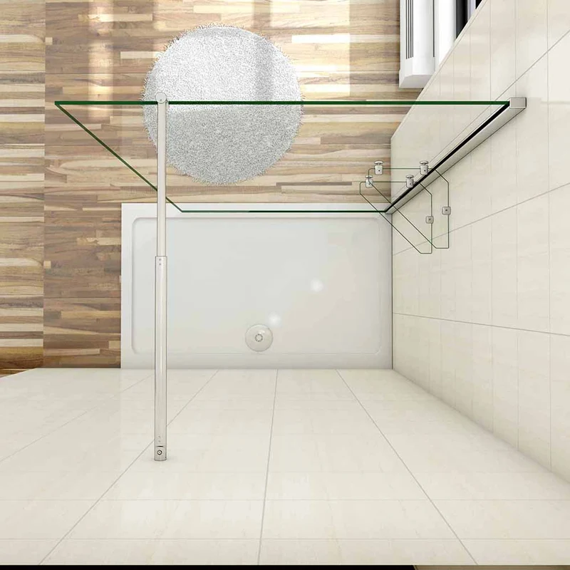 AICA paroi de douche à l'italienne 70-140x190cm en verre 8mm anticalcaire, paroi de douche avec 2 étagères et une barre de fixation extensible 70-120cm en cylindrique