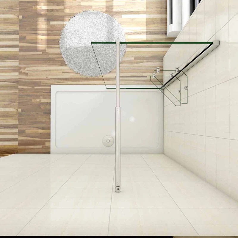 AICA paroi de douche à l'italienne 70-140x190cm en verre 8mm anticalcaire, paroi de douche avec 2 étagères et une barre de fixation extensible 70-120cm en cylindrique