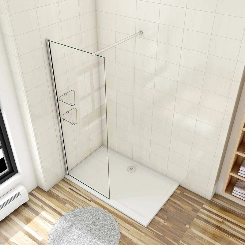 AICA paroi de douche à l'italienne 70-140x190cm en verre 8mm anticalcaire, paroi de douche avec 2 étagères et une barre de fixation 90cm
