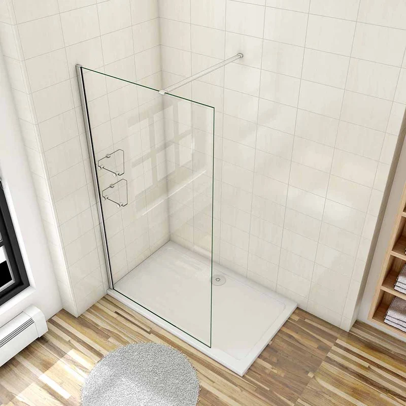 AICA paroi de douche à l'italienne 70-140x190cm en verre 8mm anticalcaire, paroi de douche avec 2 étagères et une barre de fixation 90cm