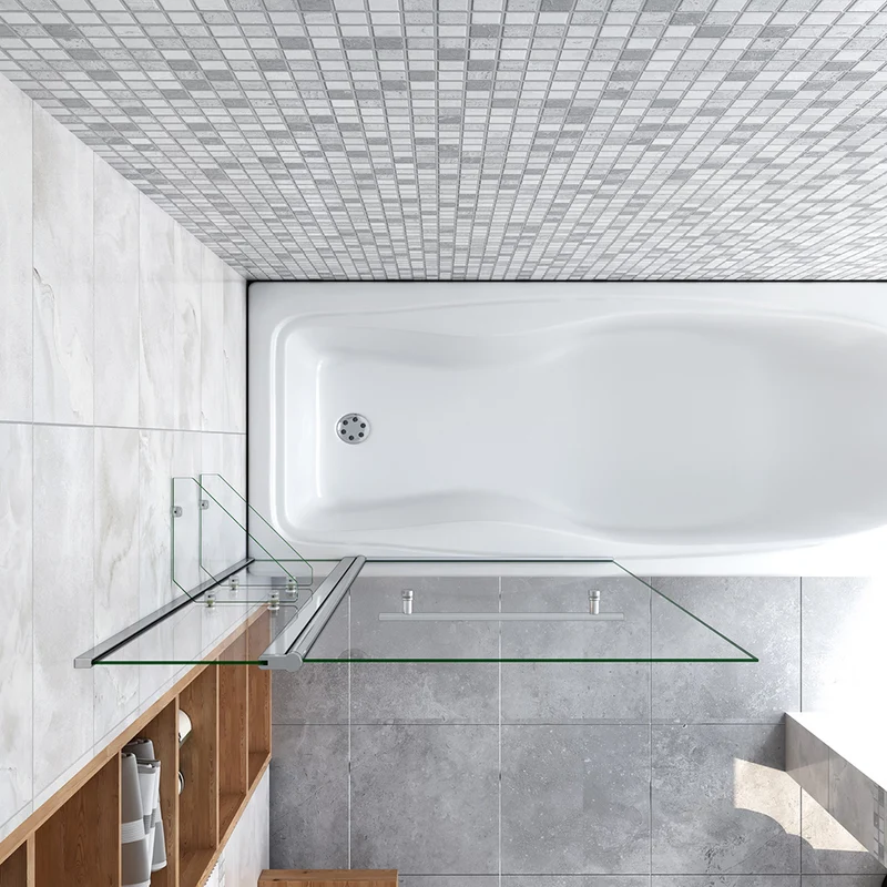 Pare-baignoire 100cm pivotant vers l'extérieur ou l'intérieur en verre trempé clair Hauteur 140cm écran de douche avec 2 étagères