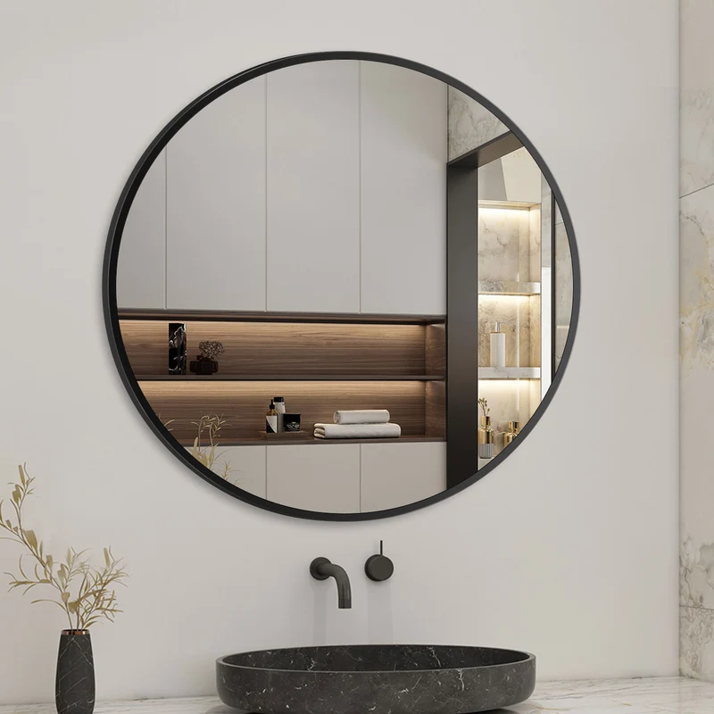 Aica Miroir Mural de Salle de Bain Rond doré et noir, cadre en aluminium, pour Salle de Bain, Salon, WC