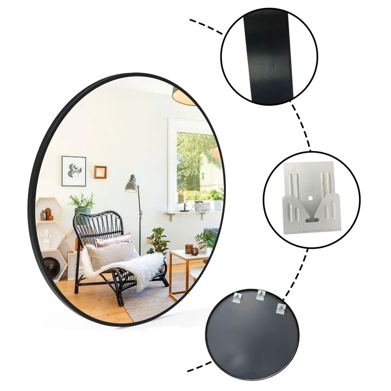 Aica Miroir Mural de Salle de Bain Rond doré et noir, cadre en aluminium, pour Salle de Bain, Salon, WC