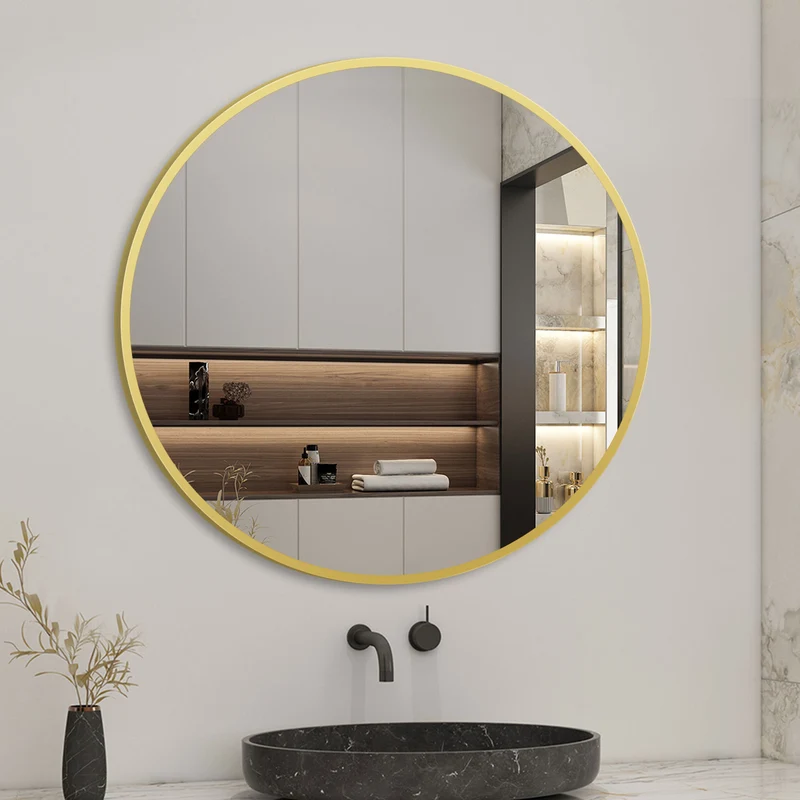 Aica Miroir Mural de Salle de Bain Rond doré et noir, cadre en aluminium, pour Salle de Bain, Salon, WC