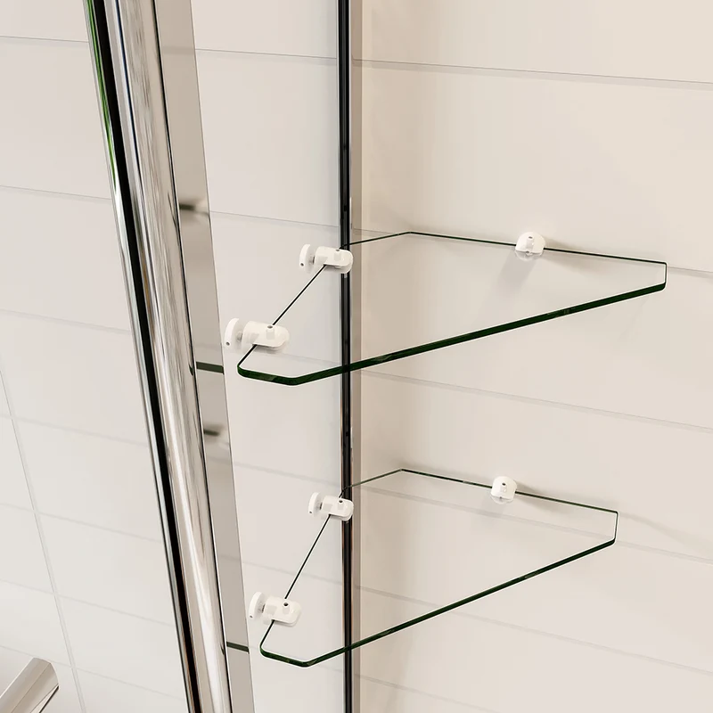 Pare-baignoire 100-120cm Hauteur 140cm paroi de baignoire pivotante à 180° en verre de sécurité écran de douche avec 2 étagères