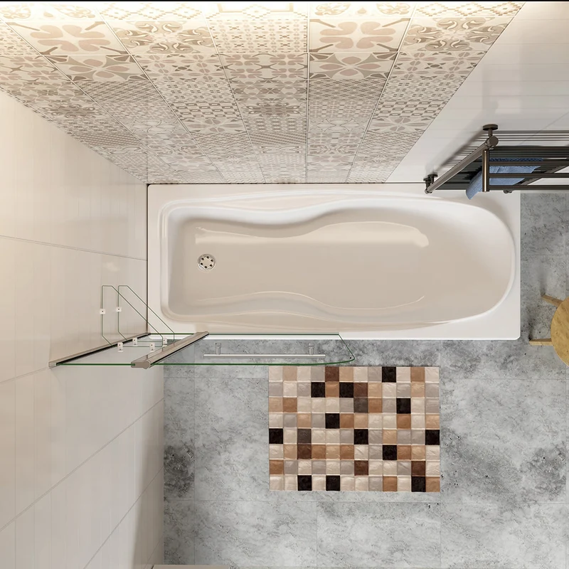 Pare-baignoire 100-120cm Hauteur 140cm paroi de baignoire pivotante à 180° en verre de sécurité écran de douche avec 2 étagères