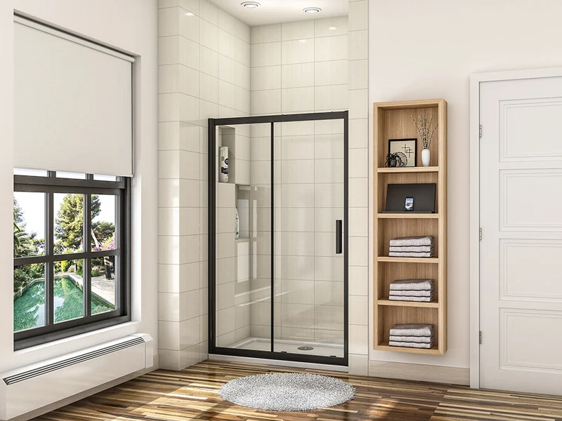 Porte de douche coulissante 100-160cm en verre anticalcaire porte de douche Noir mat avec l'amortisseur Hauteur 195cm