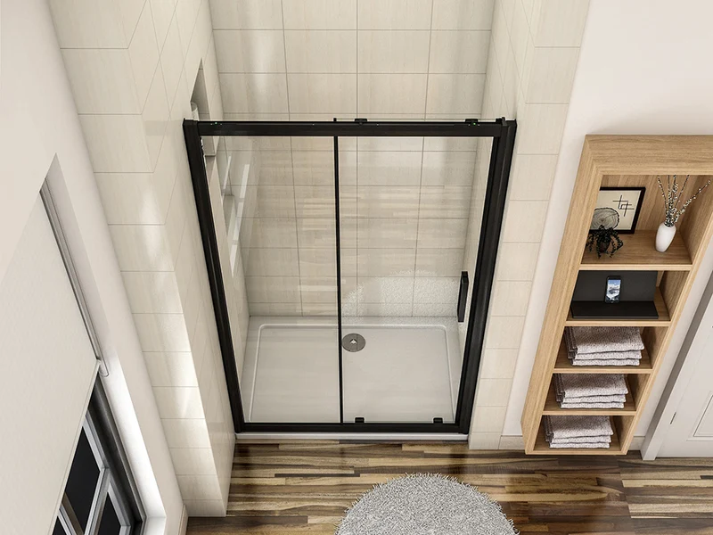 Porte de douche coulissante 100-160cm en verre anticalcaire porte de douche Noir mat avec l'amortisseur Hauteur 195cm