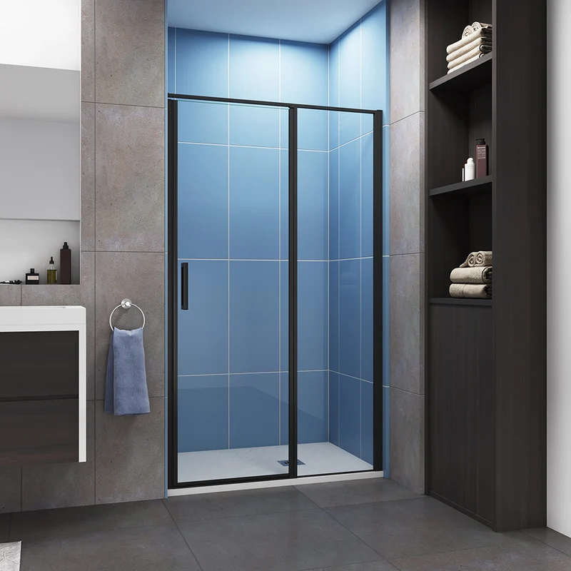 AICA porte de douche pivotante 80-140 cm en 6mm verre anticalcaire Installation en niche porte de douche noire Hauteur 185cm