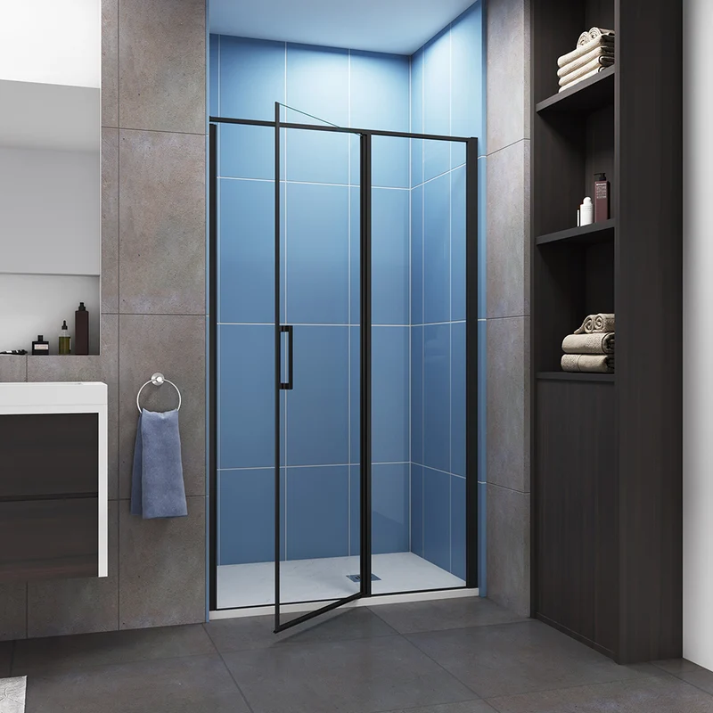 AICA porte de douche pivotante 80-140 cm en 6mm verre anticalcaire Installation en niche porte de douche noire Hauteur 185cm