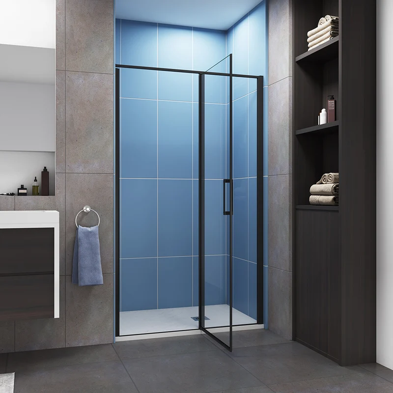 AICA porte de douche pivotante 80-140 cm en 6mm verre anticalcaire Installation en niche porte de douche noire Hauteur 185cm