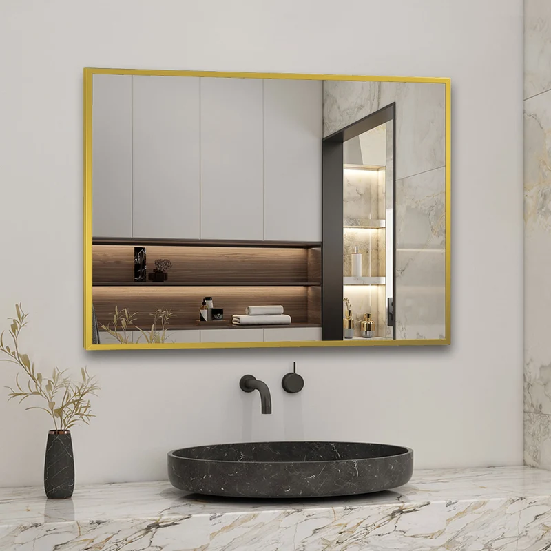 AICA Miroir Mural, Cadre En Aluminium, Rectangle Noir Ou Doré, pour Salle de Bain Salon WC