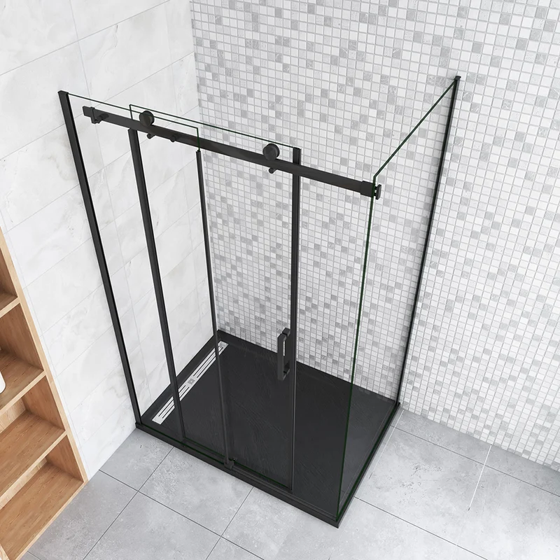 Aica cabine de douche coulissante porte de douche + paroi latérale Hauteur 200cm En 8mm verre anticalcaire profilé noir mat