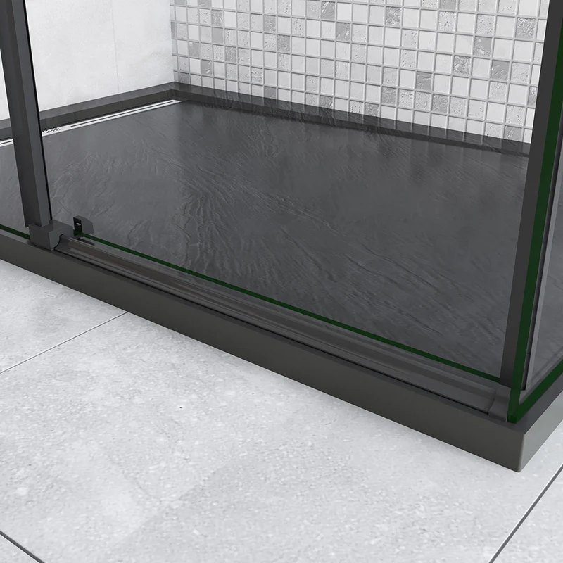 Aica cabine de douche coulissante porte de douche + paroi latérale Hauteur 200cm En 8mm verre anticalcaire profilé noir mat