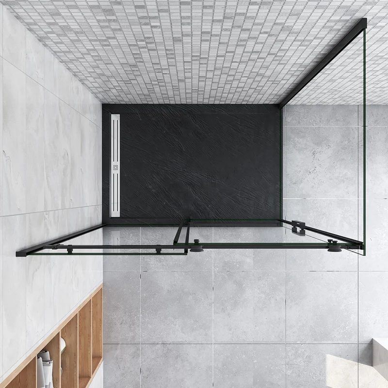 Aica cabine de douche coulissante porte de douche + paroi latérale Hauteur 200cm En 8mm verre anticalcaire profilé noir mat