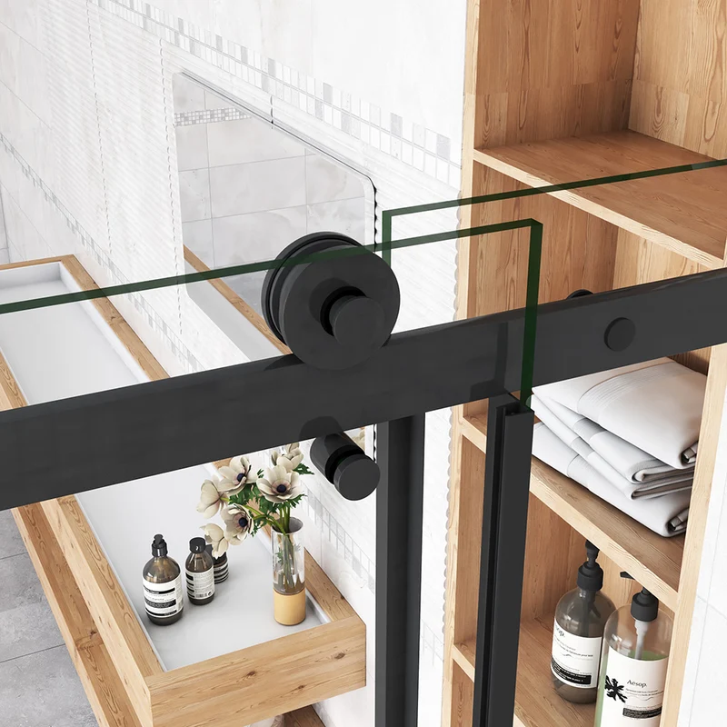 Aica cabine de douche coulissante porte de douche + paroi latérale Hauteur 200cm En 8mm verre anticalcaire profilé noir mat