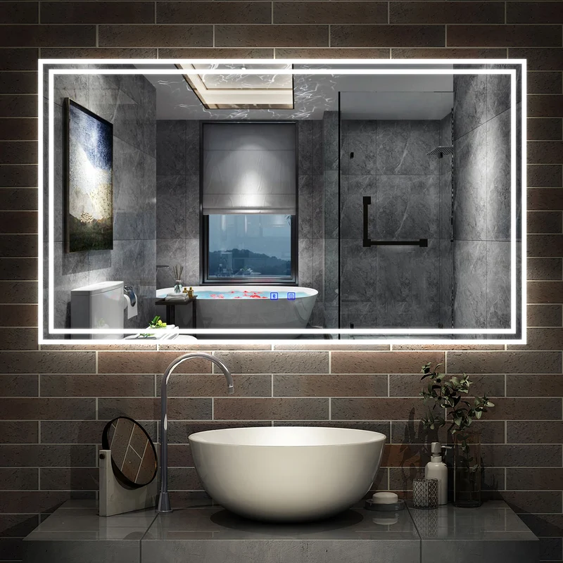 Miroir salle de bain LED antibuée Bluetooth avec 3 couleurs Miroir mural IP44 rectangulaire 50/60/70/80/100/120/140/160cm