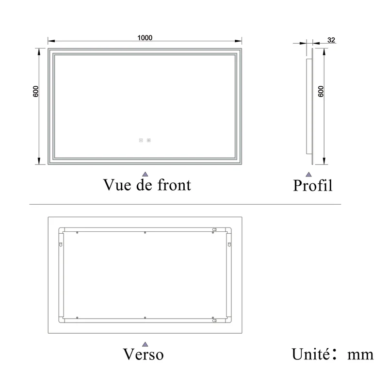 Miroir salle de bain LED antibuée Bluetooth avec 3 couleurs Miroir mural IP44 rectangulaire 50/60/70/80/100/120/140/160cm