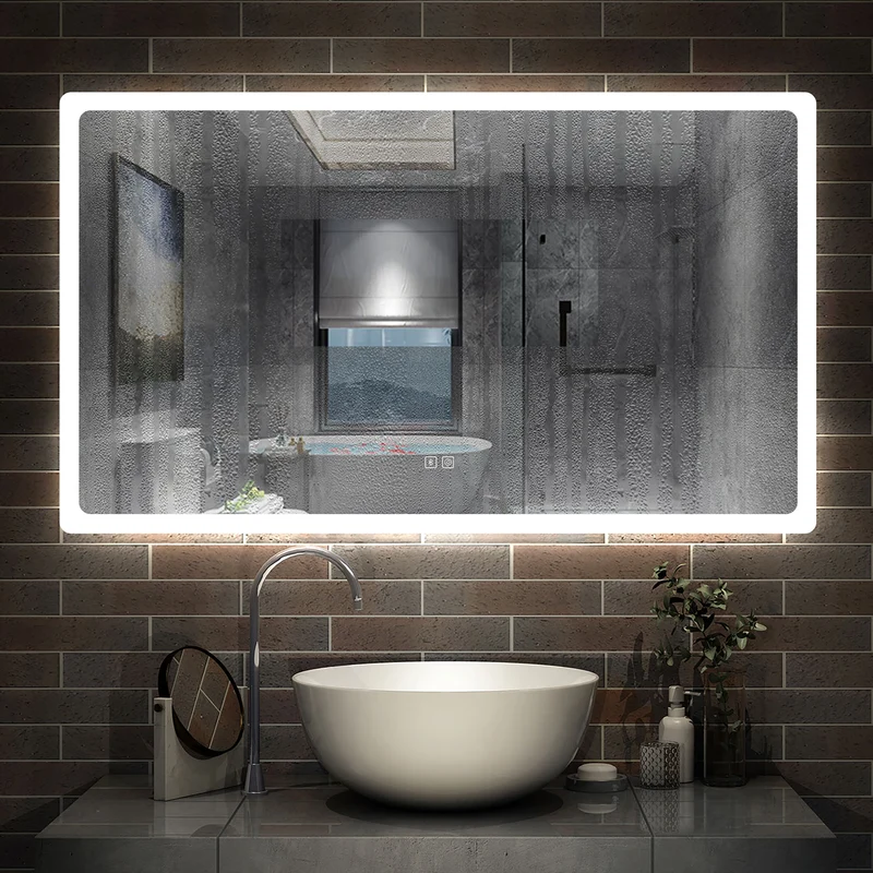 AICA Miroir Salle de Bain Bluetooth Antibuée avec 3 Couleurs Dimmable Mural Miroir avec Éclairage 50/60/70/80/100/120/140/160cm