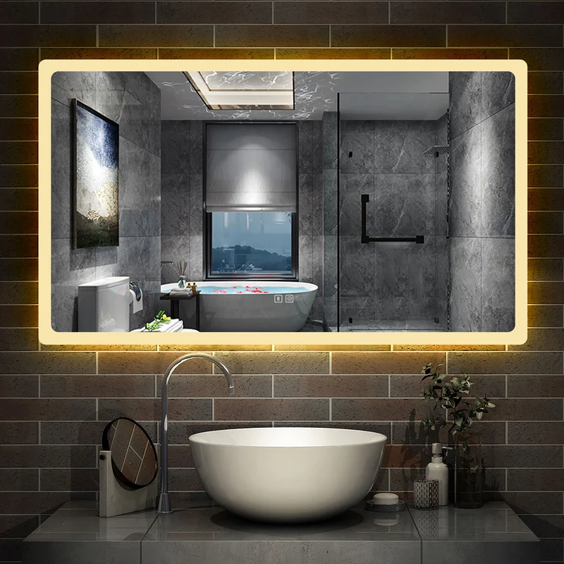 AICA Miroir Salle de Bain Bluetooth Antibuée avec 3 Couleurs Dimmable Mural Miroir avec Éclairage 50/60/70/80/100/120/140/160cm