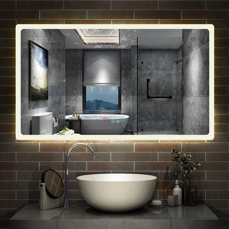 AICA Miroir Salle de Bain Bluetooth Antibuée avec 3 Couleurs Dimmable Mural Miroir avec Éclairage 50/60/70/80/100/120/140/160cm