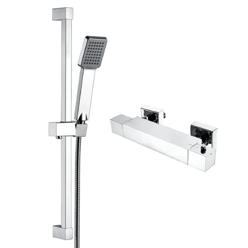 Piron Square Exposed Bar Valve Shower Set - Chrome