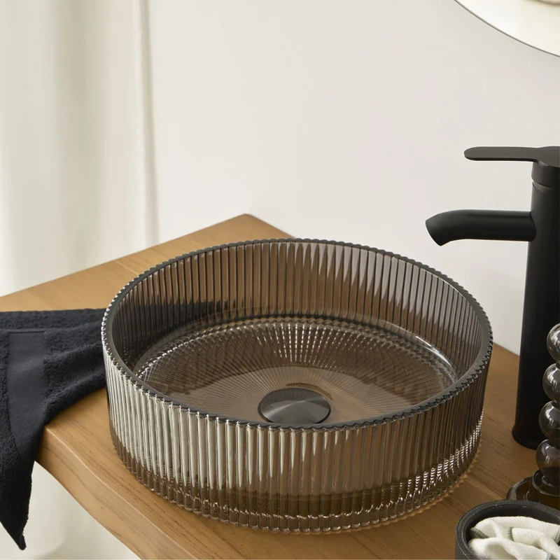 Hekla Fluted Glass Round Bowl 36 x 36 x 11cm - Smoked