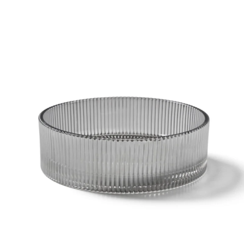 Hekla Fluted Glass Round Bowl 36 x 36 x 11cm - Smoked
