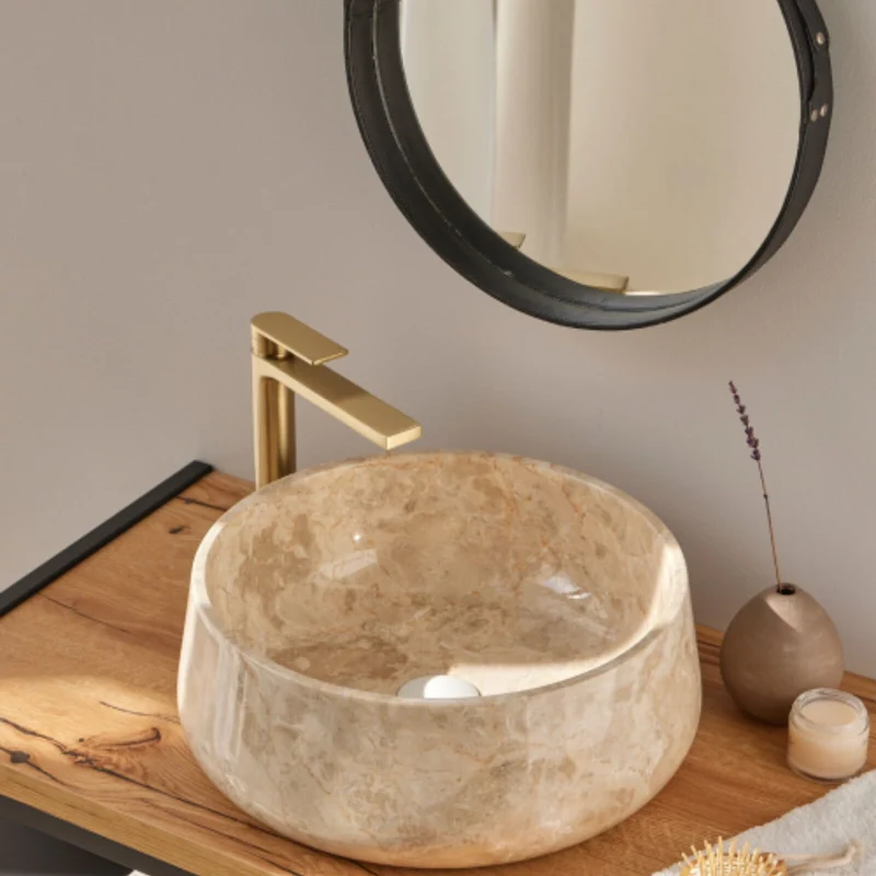 Flores white Natural Stone Basin - 40 x 40 x 15 - Ivory