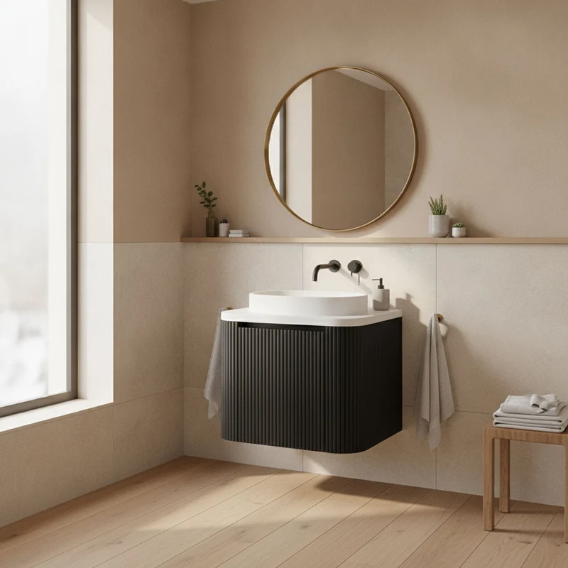 Flauto 600mm Matt Black Vanity Unit with Basin