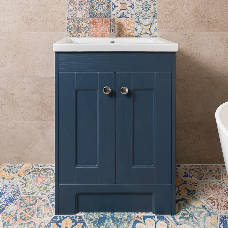 Trillick 600mm Floor Standing 2 Door Vanity Unit & Basin - Blue Ash