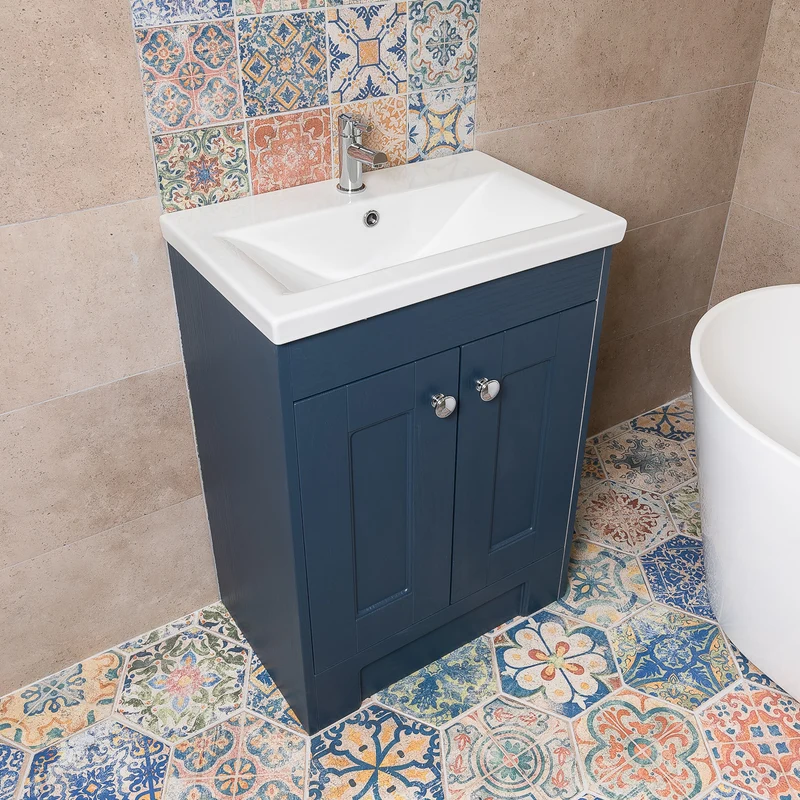 Trillick 600mm Floor Standing 2 Door Vanity Unit & Basin - Blue Ash