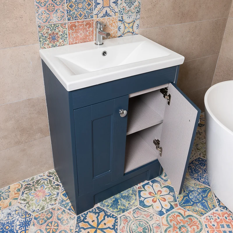 Trillick 600mm Floor Standing 2 Door Vanity Unit & Basin - Blue Ash