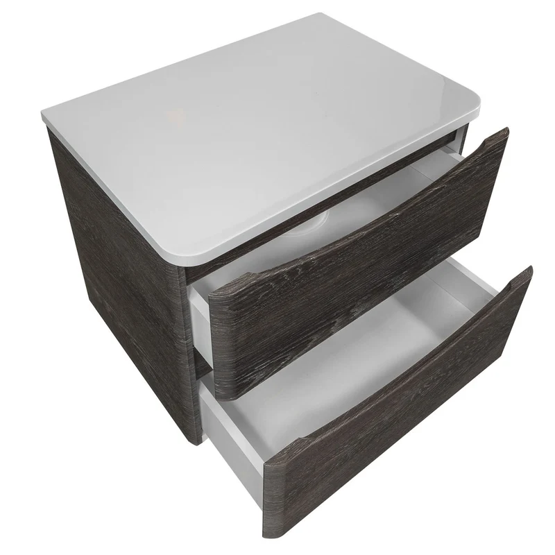 Baltimore 600mm Wall Hung Vanity Unit & Worktop - Graphite Oak