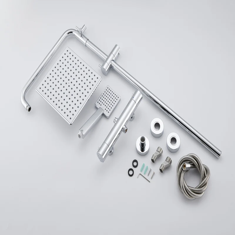 AICA Colonne de Douche Thermostatique Ensemble de Double Tête Exposé Valve 200mm Argent Carré