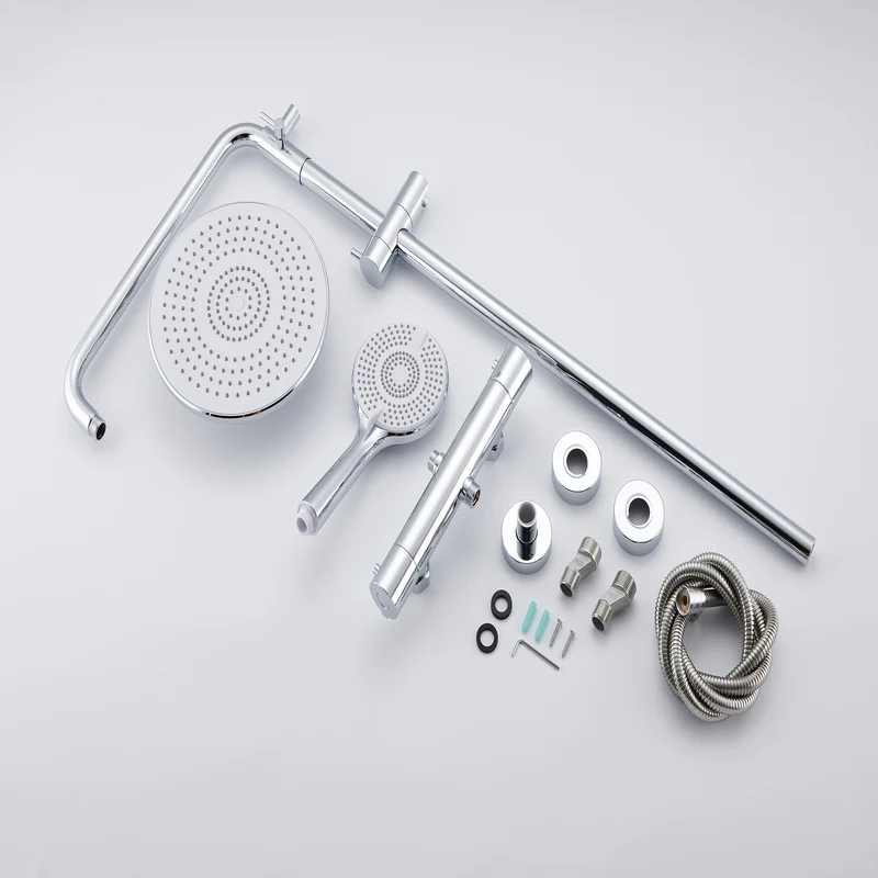 AICA Colonne de Douche Thermostatique Ensemble de Système de Douche Rond d’Averse Avec 3 Jets Douche à Main Réglable en Hauteur