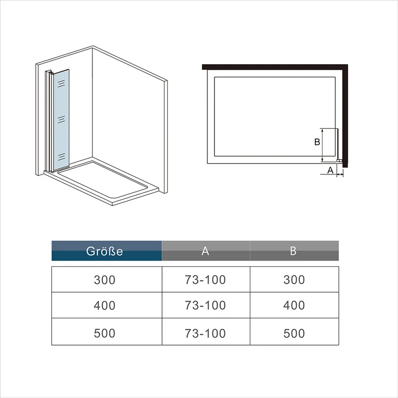 AICA paroi de douche à l'italienne 50-160x200cm avec une barre de fixation, paroi de douche pivotante 45x200cm, profil noir, verre 8mm anticalcaire