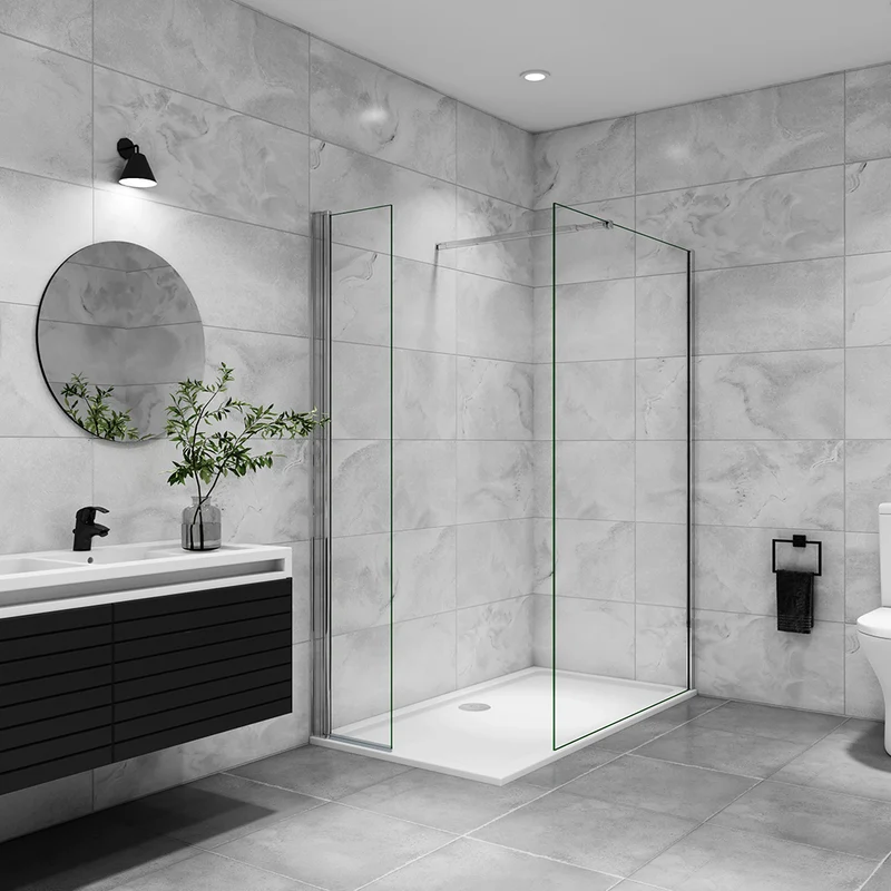 AICA paroi de douche à l'italienne 50-160x200cm avec une barre de fixation, paroi de douche pivotante 45x200cm, verre 8mm securit anticalcaire