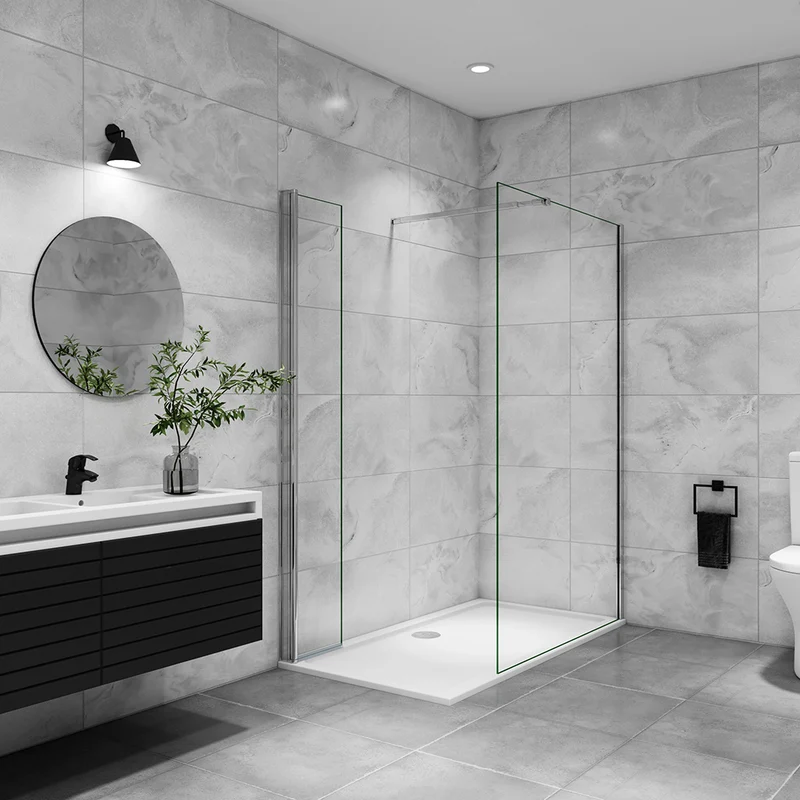 AICA paroi de douche à l'italienne 50-160x200cm avec une barre de fixation, paroi de douche pivotante 45x200cm, verre 8mm securit anticalcaire