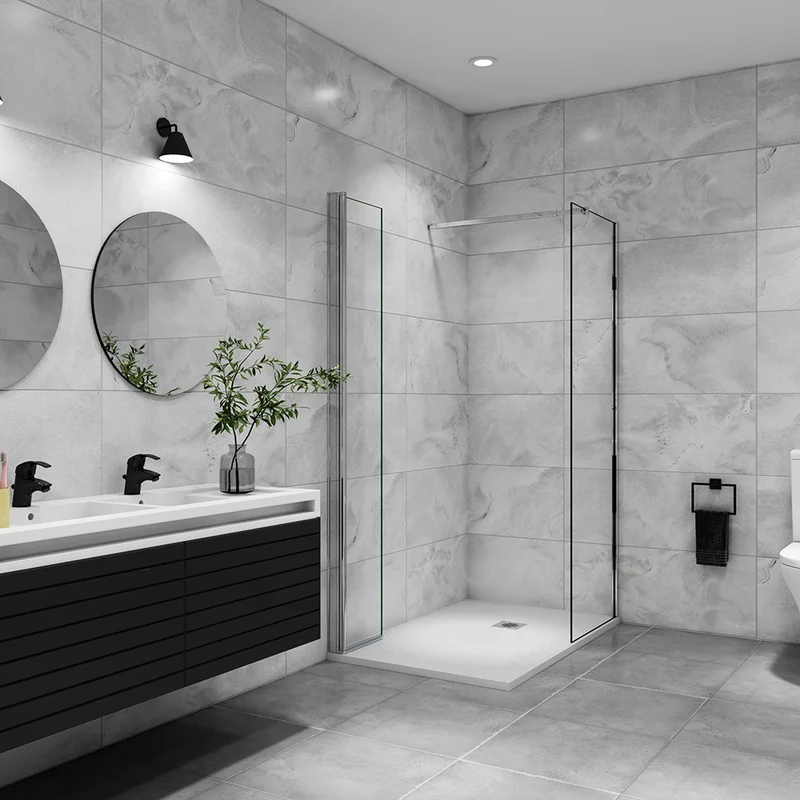 AICA paroi de douche à l'italienne 50-160x200cm avec une barre de fixation, paroi de douche pivotante 45x200cm, verre 8mm securit anticalcaire