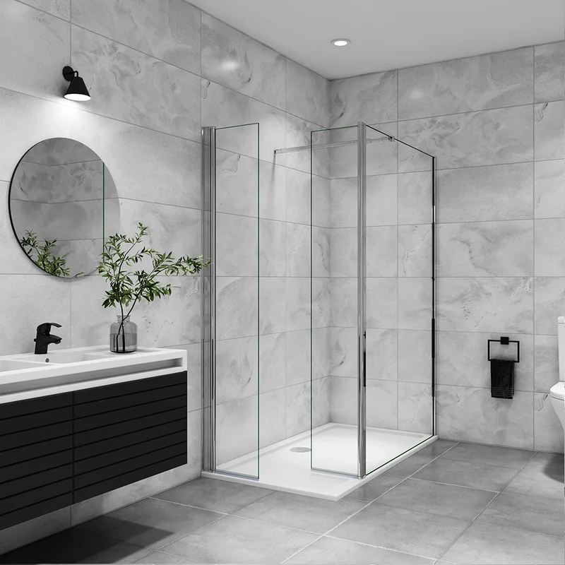 AICA paroi de douche avec retour pivotant 50-160 +40x200cm avec une barre extensible, paroi de douche pivotante 45x200cm, verre 8mm securit anticalcaire