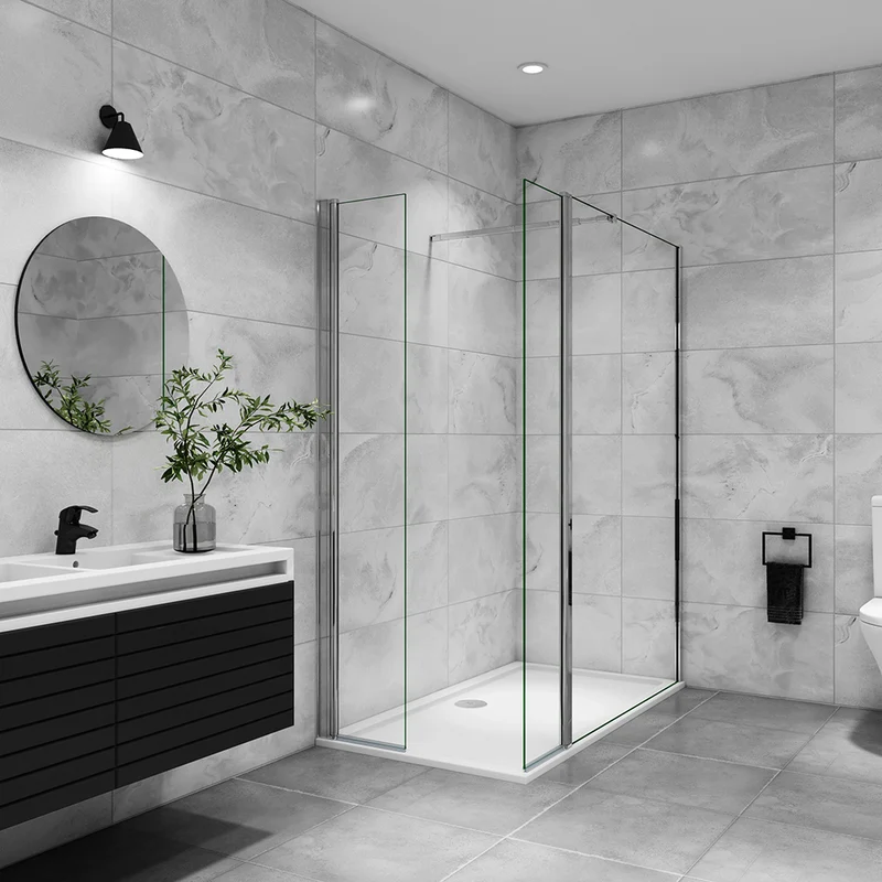 AICA paroi de douche avec retour pivotant 50-160 +40x200cm avec une barre extensible, paroi de douche pivotante 45x200cm, verre 8mm securit anticalcaire
