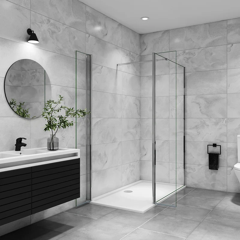 AICA paroi de douche avec retour pivotant 50-160 +40x200cm avec une barre extensible, paroi de douche pivotante 45x200cm, verre 8mm securit anticalcaire