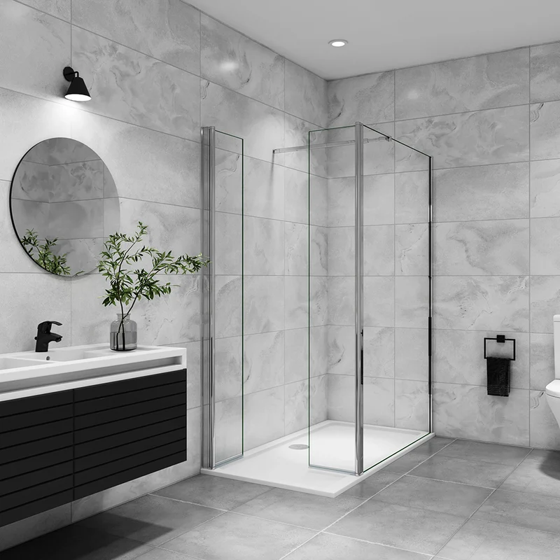 AICA paroi de douche avec retour pivotant 50-160 +40x200cm avec une barre extensible, paroi de douche pivotante 45x200cm, verre 8mm securit anticalcaire