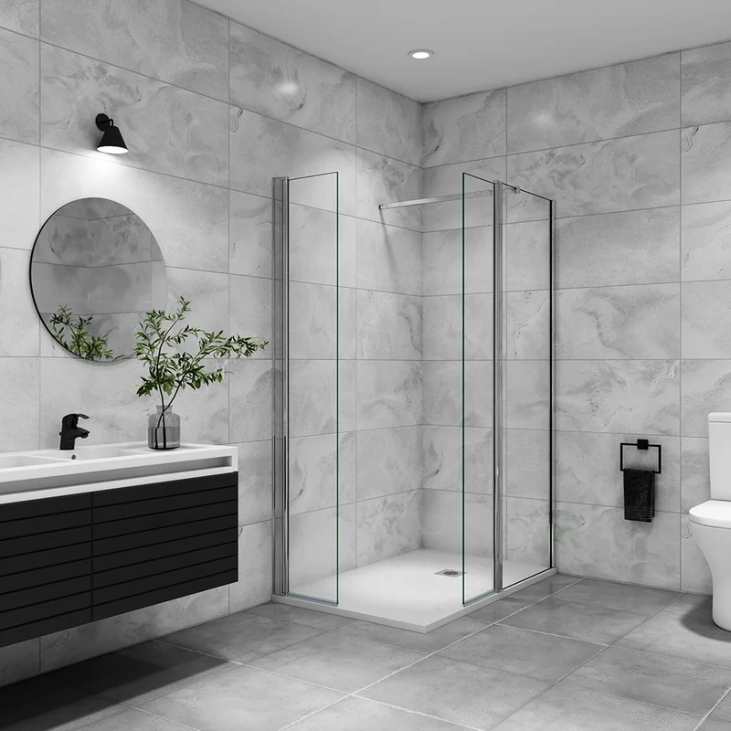 AICA paroi de douche avec retour pivotant 50-160 +40x200cm avec une barre extensible, paroi de douche pivotante 45x200cm, verre 8mm securit anticalcaire