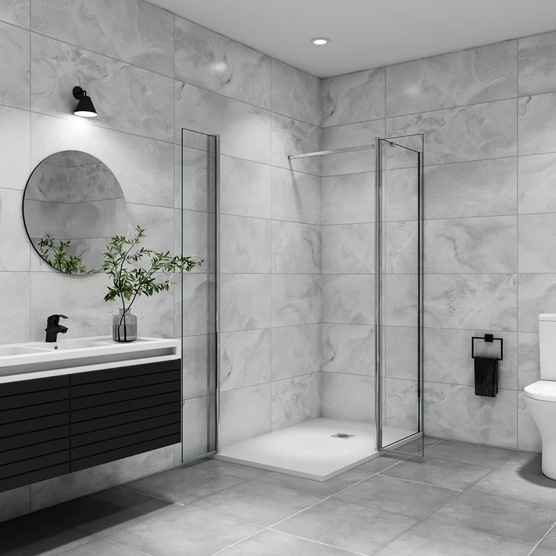 AICA paroi de douche avec retour pivotant 50-160 +40x200cm avec une barre extensible, paroi de douche pivotante 45x200cm, verre 8mm securit anticalcaire