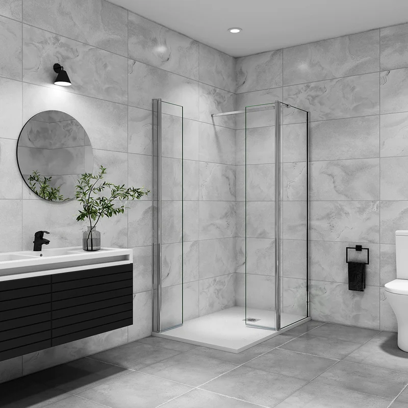 AICA paroi de douche avec retour pivotant 50-160 +40x200cm avec une barre extensible, paroi de douche pivotante 45x200cm, verre 8mm securit anticalcaire