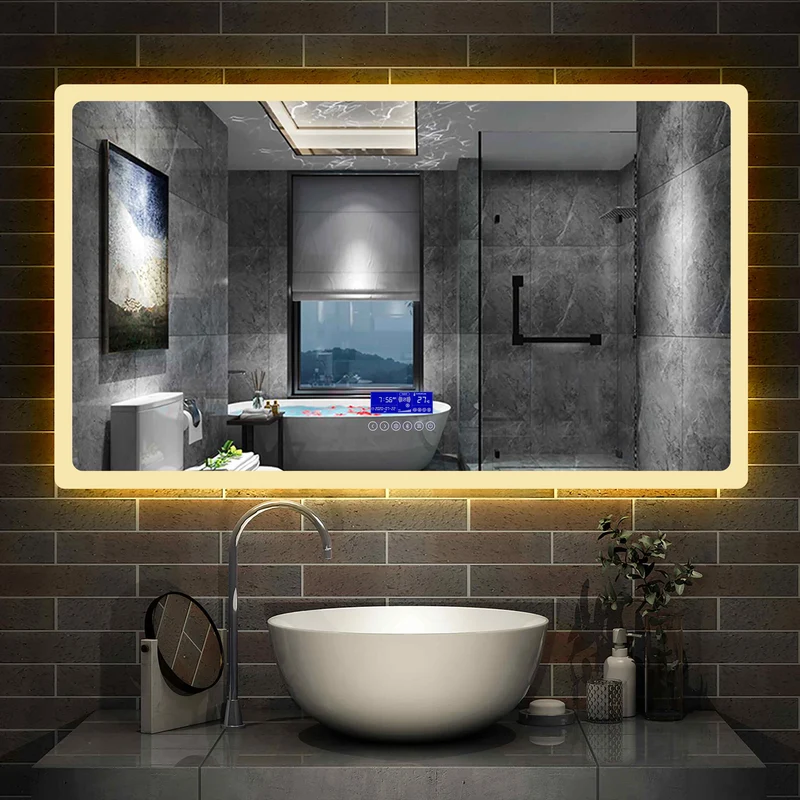 Aica Miroir salle de bain LED avec anti-buée, miroir de luminosité réglable (Horloge+Bluetooth+Date+Température)
